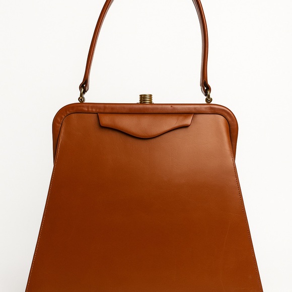 Palizzio Vintage 1960s Brown Trapezoid Top Handle Bag - Picture 1 of 10